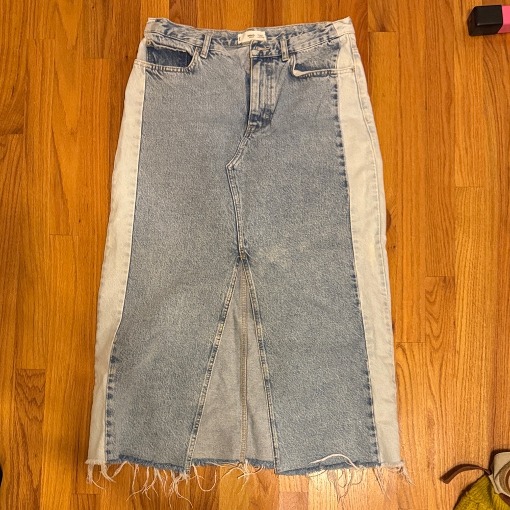 Mango Two-Tone Denim Midi Skirt